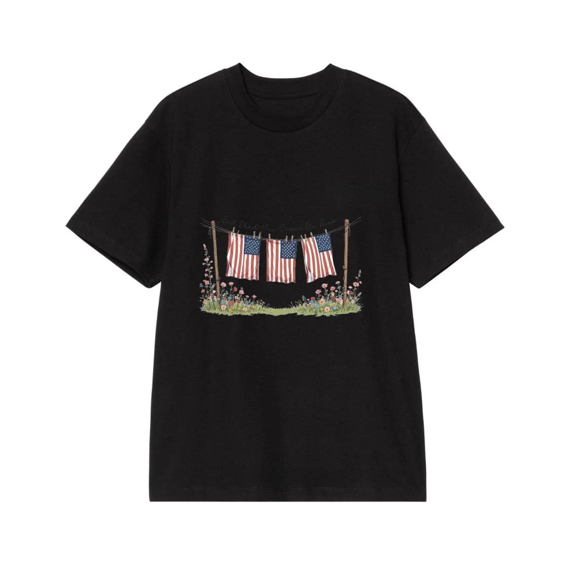 God Shed His Grace On Thee Watercolor American Flags T-Shirt