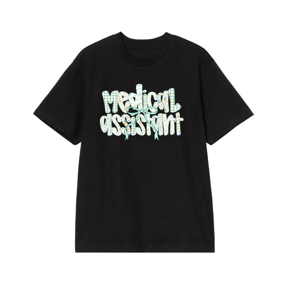 Medical Assistant Patchwork Floral And Gingham T-Shirt