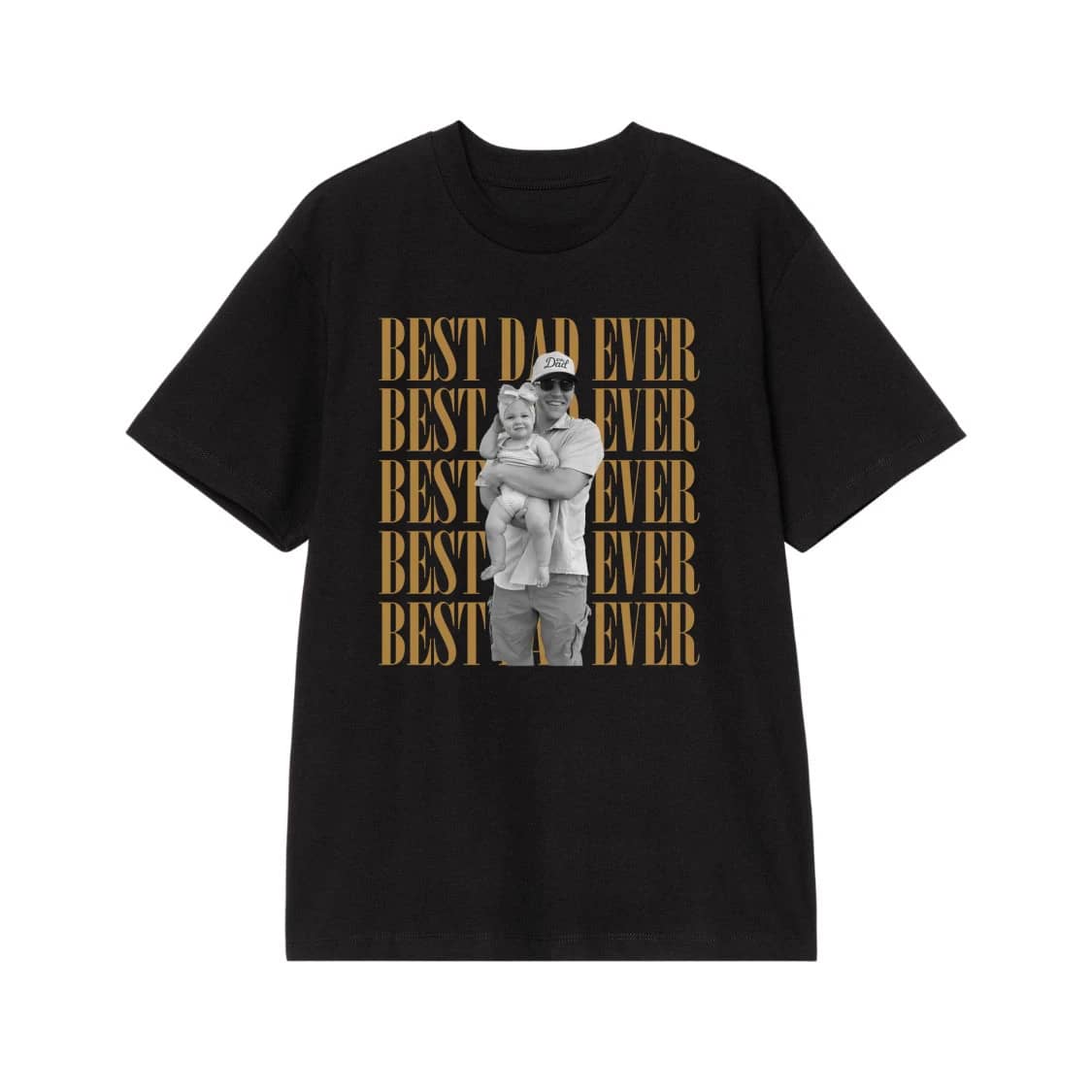 Custom Photo Best Dad Ever Repeating Text T-Shirt