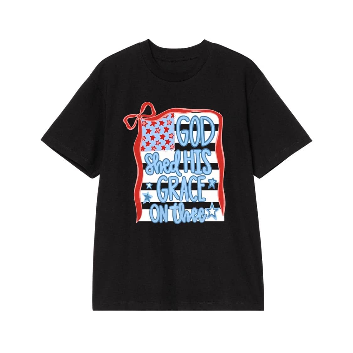 God Shed His Grace On Thee Patriotic American Flag T-Shirt