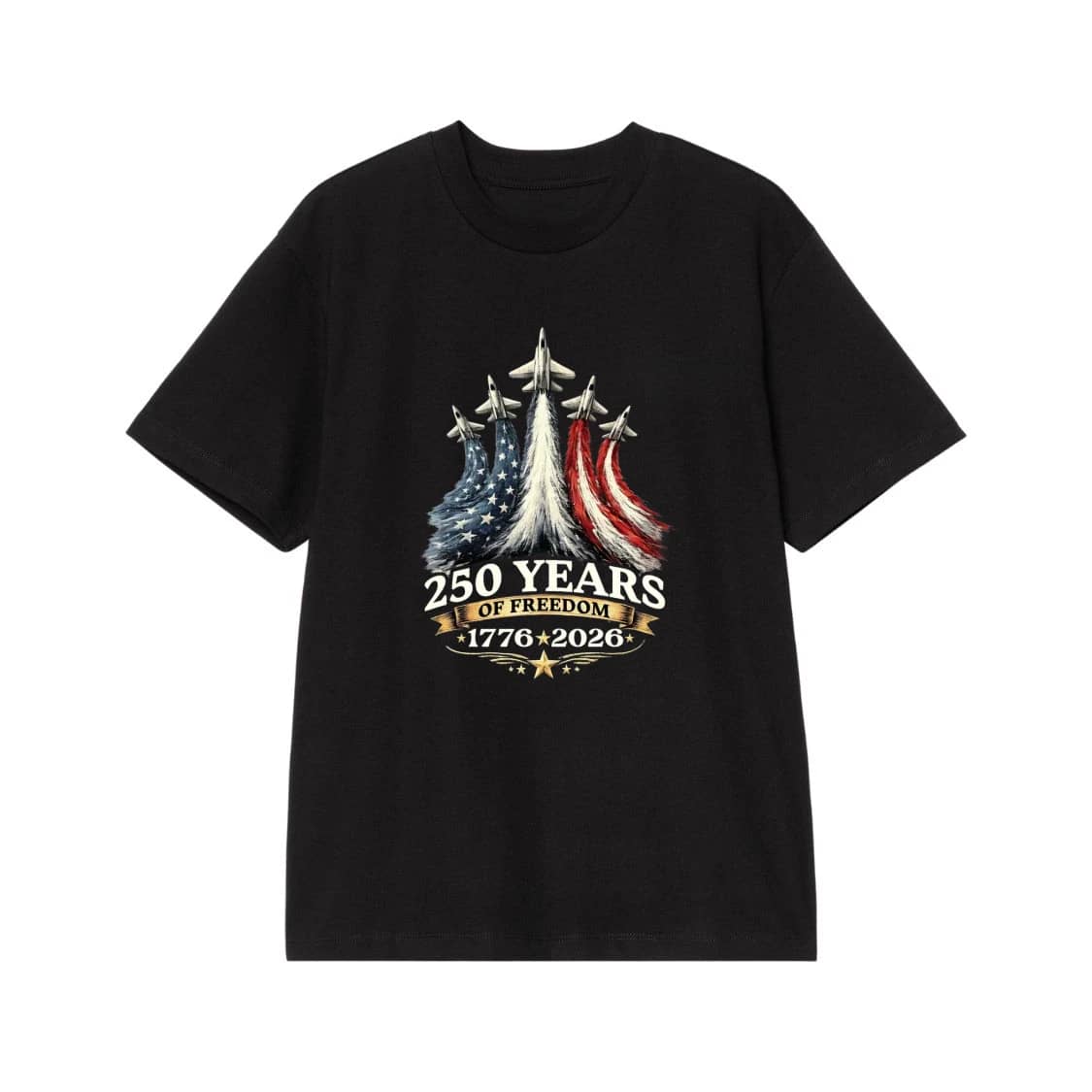 250 Years Of Freedom 1776-2026 Patriotic American Flag Fighter Jets T-Shirt