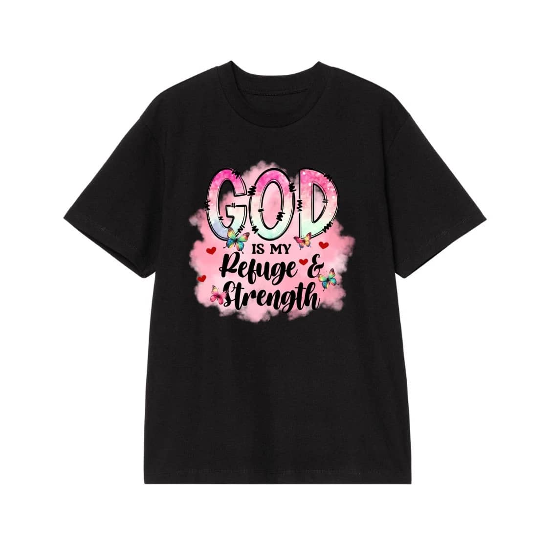 God Is My Refuge & Strength Christian Faith Butterfly T-Shirt