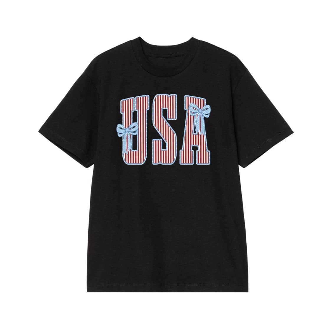 Usa Patriotic Red And White Stripes With Blue Bows T-Shirt