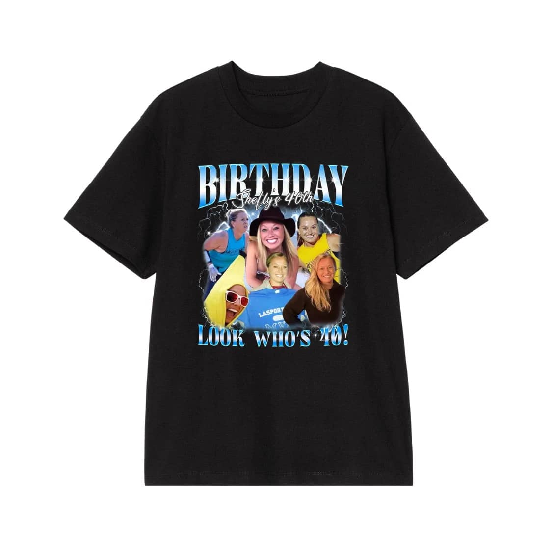 Shelly'S 40th Birthday Custom Photo Collage Bootleg Rap Style T-Shirt