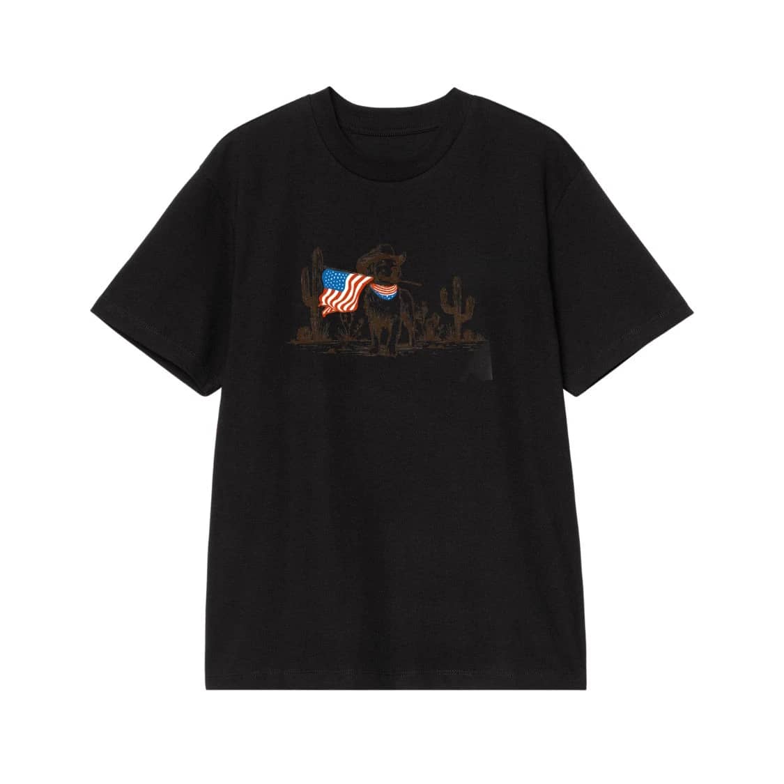 Patriotic Cowboy Dog With American Flag In Desert Scene