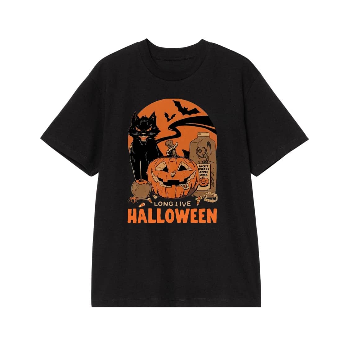 Long Live Halloween Vintage Spooky Black Cat And Pumpkin T-Shirt