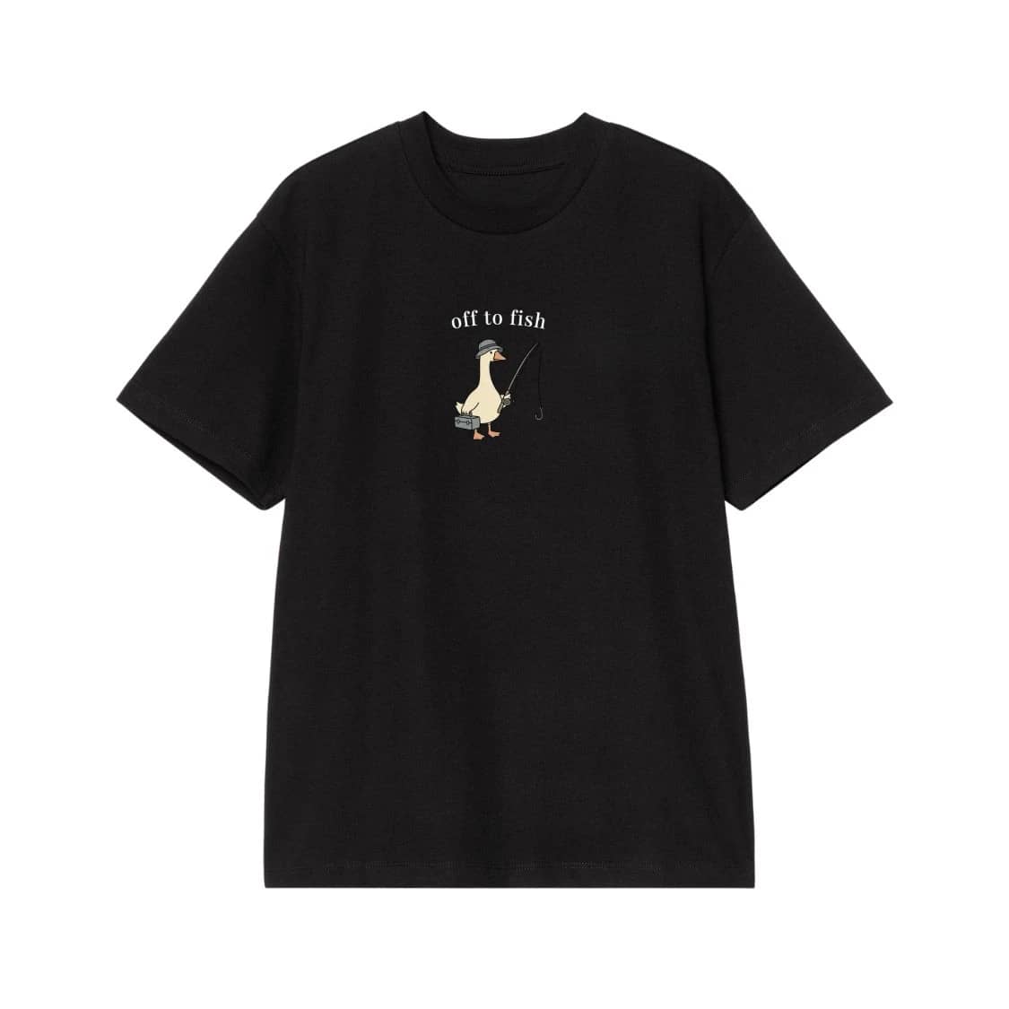 Off To Fish Funny Goose Cartoon T-Shirt