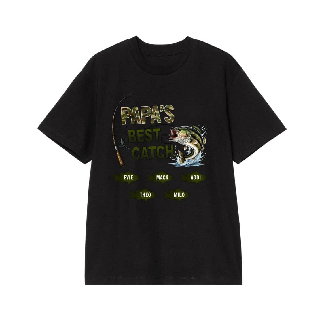 Grandpa'S Best Catch Personalized Fishing T-Shirt With Grandkids' Names