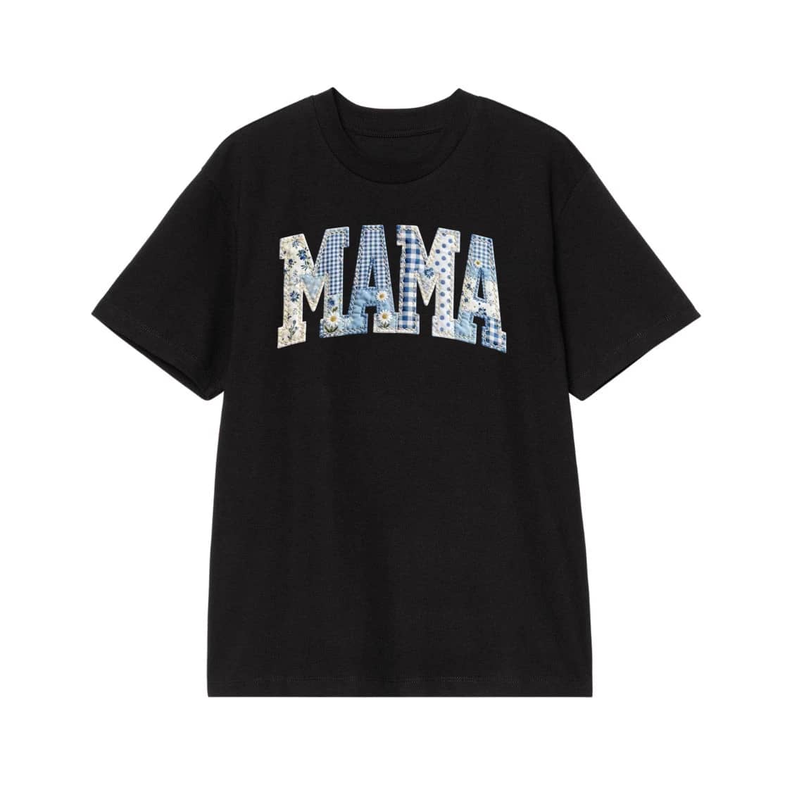 Mama Blue Patchwork Floral And Gingham Varsity Letters