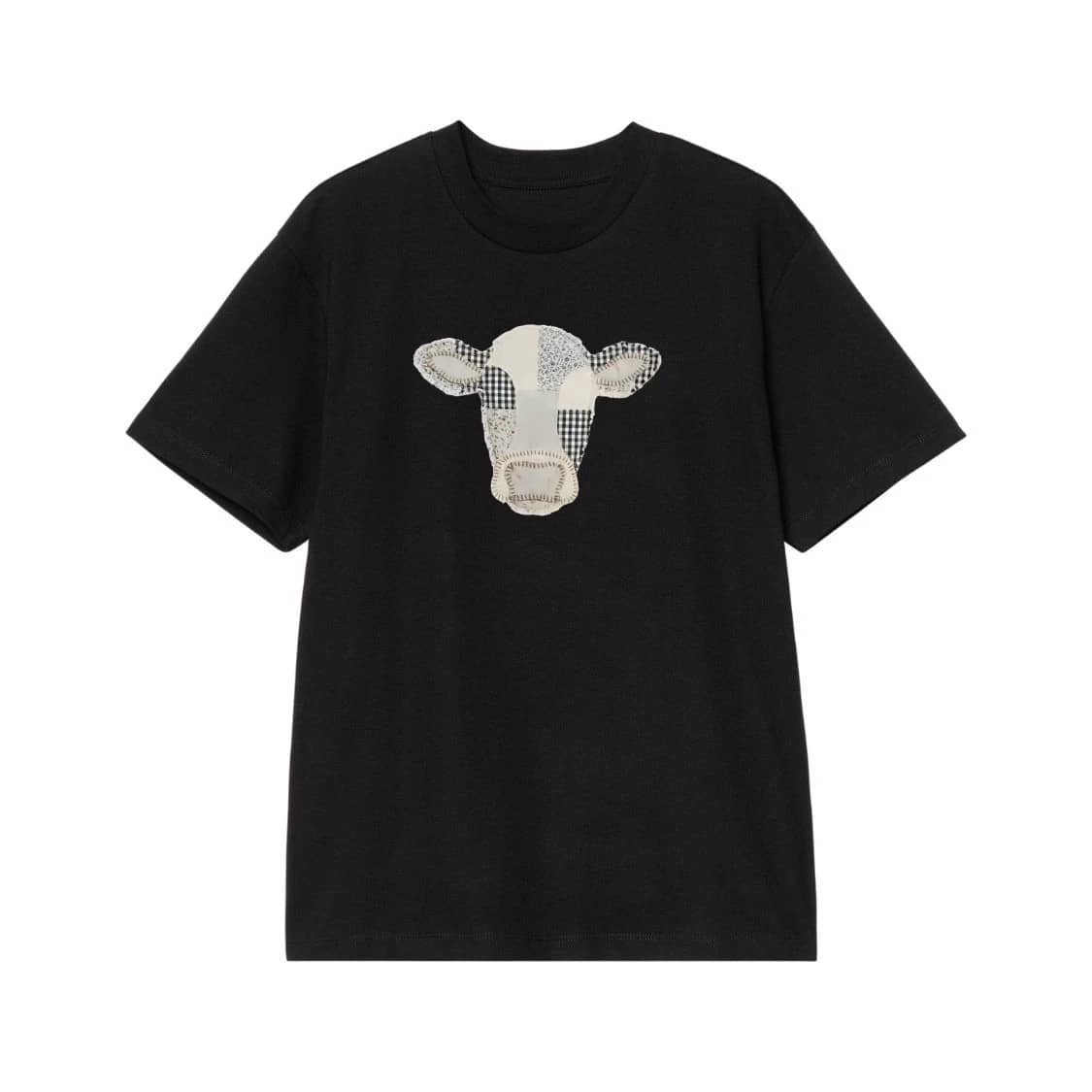 Patchwork Applique Style Cow Head T-Shirt