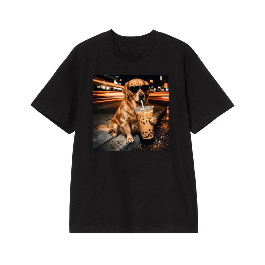 Cool Golden Retriever With Sunglasses Drinking Boba Tea