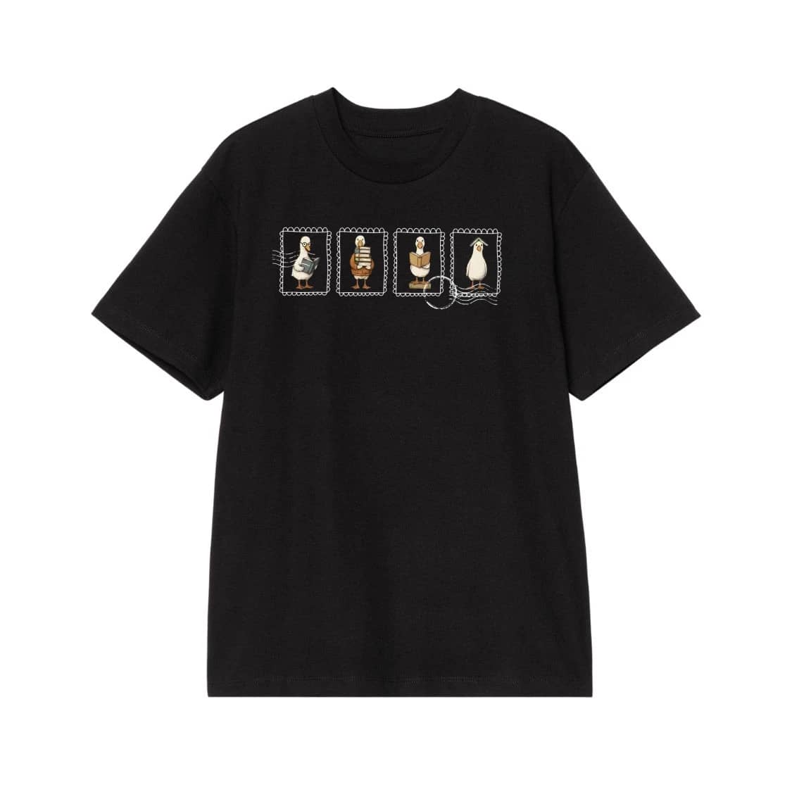Bookworm Geese Reading Books In Postage Stamp Frames T-Shirt