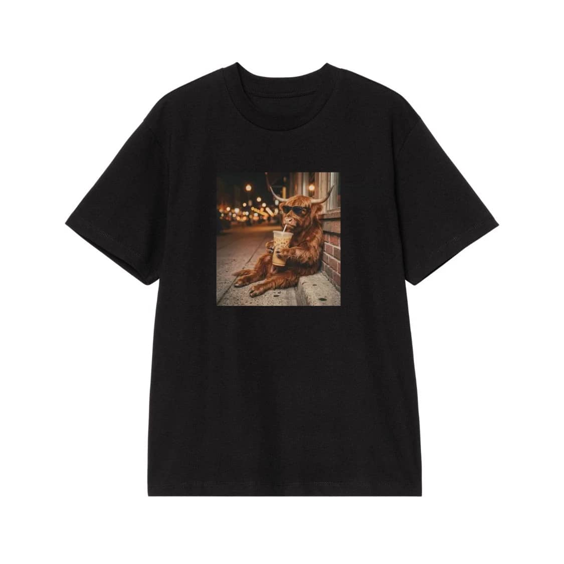 Highland Cow With Sunglasses Drinking Iced Coffee T-Shirt