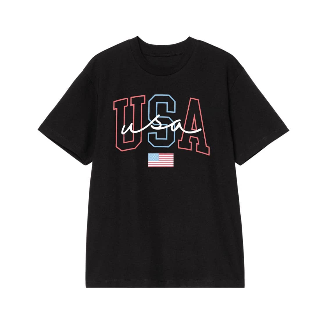 Usa Block And Script Letters American Flag T-Shirt