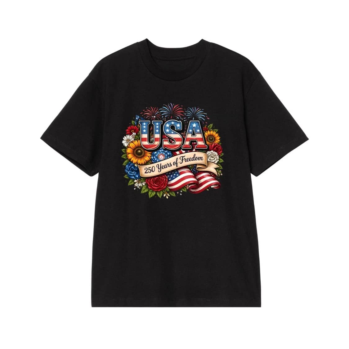 Usa 250 Years Of Freedom Patriotic Floral American Flag Design