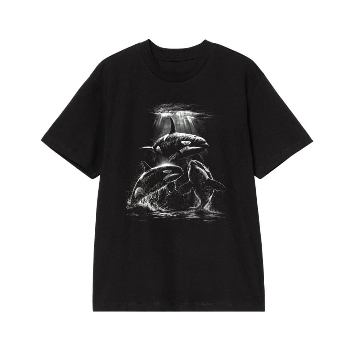 Vintage Style Orca Killer Whale Family Underwater Graphic
