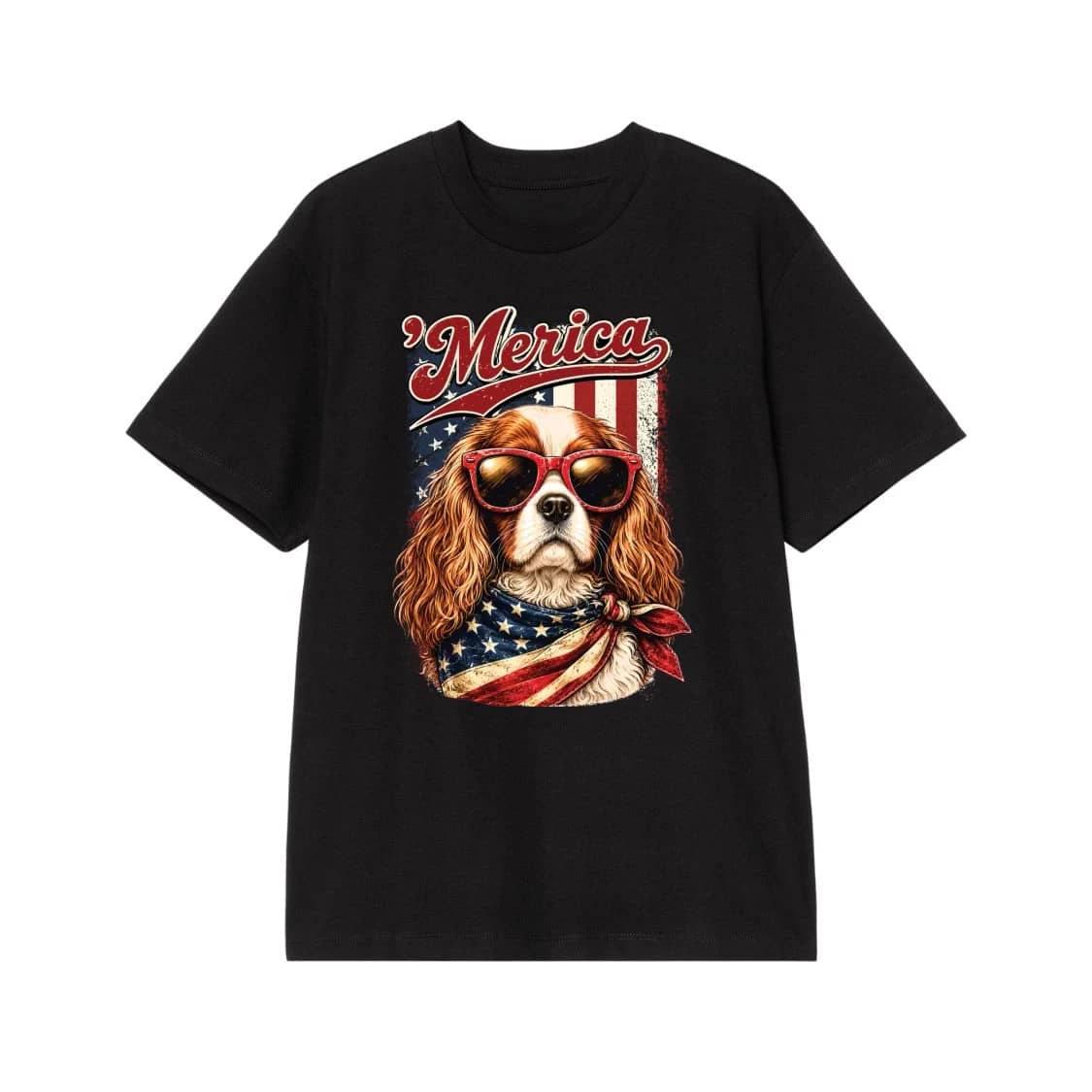 'Merica Cavalier King Charles Spaniel Dog With Sunglasses And American Flag Bandana