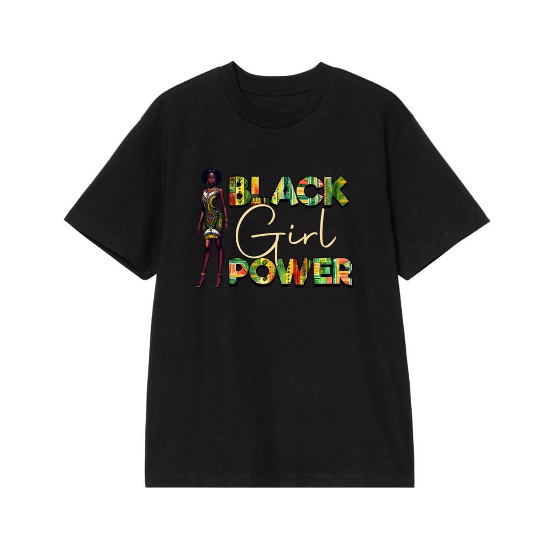 Black Girl Power T-Shirt With African Pattern Art