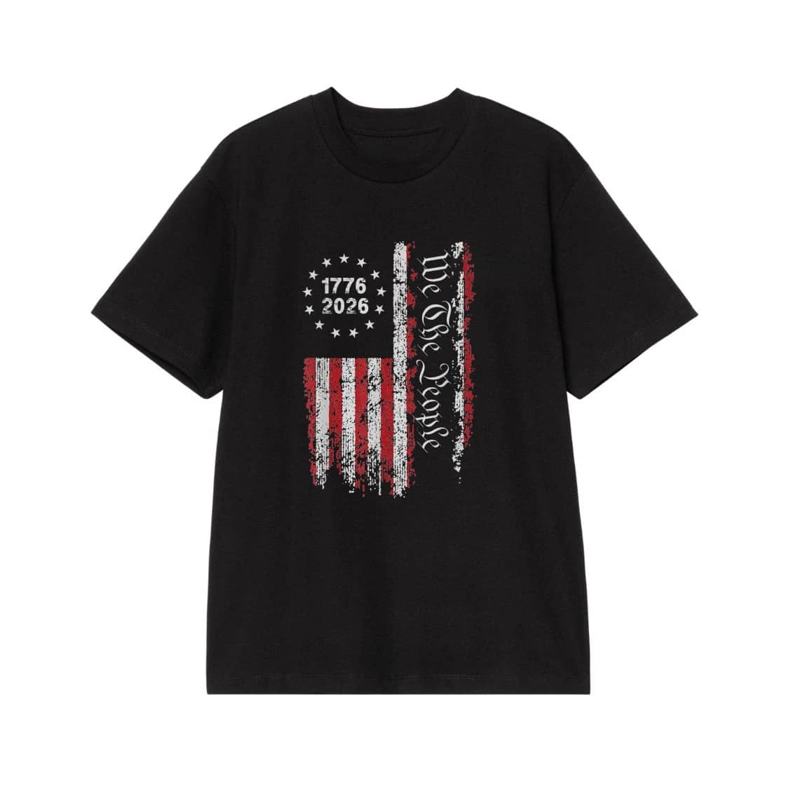 We The People 1776-2026 Distressed American Flag Patriotic T-Shirt