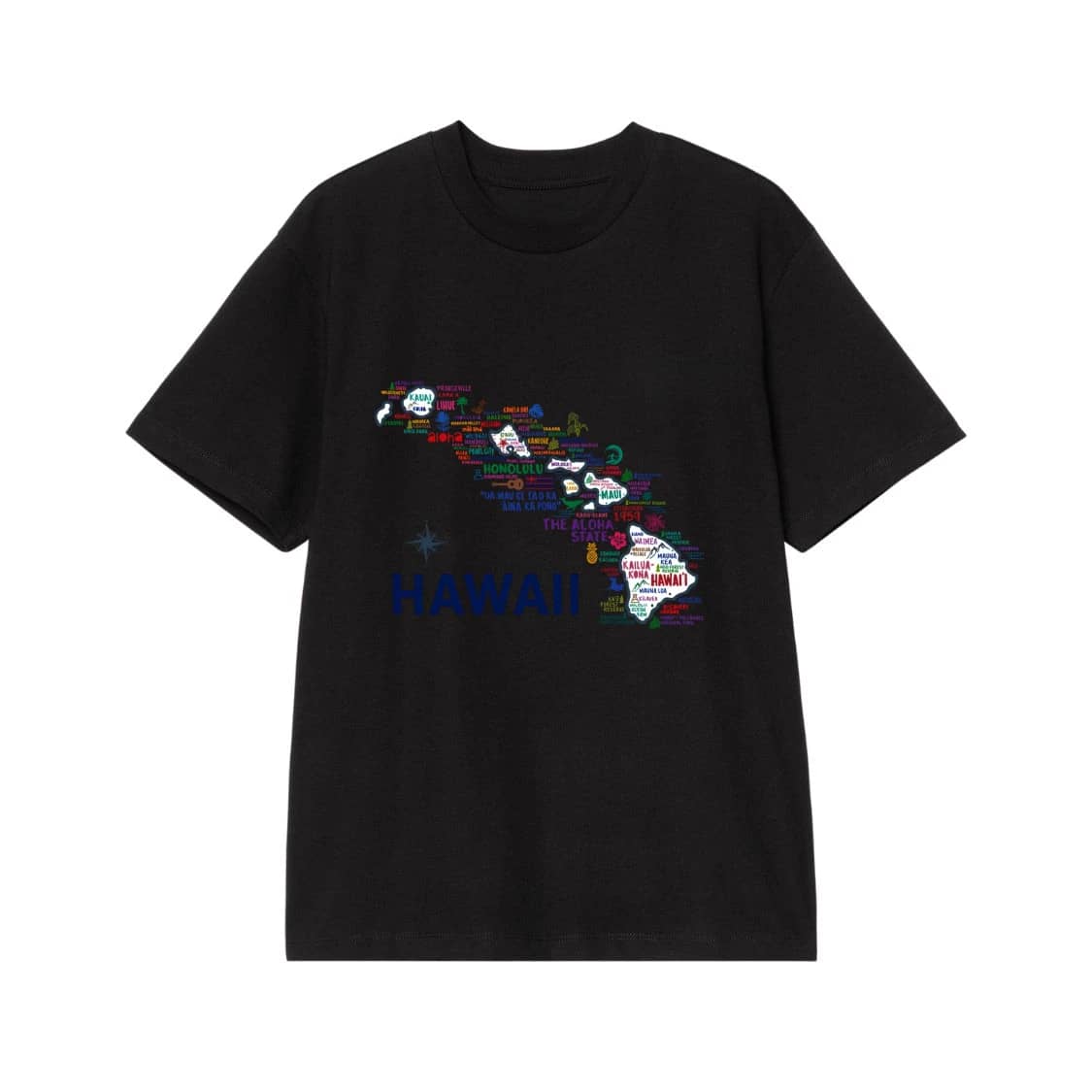 Hawaii Islands Typographic Word Cloud Map T-Shirt