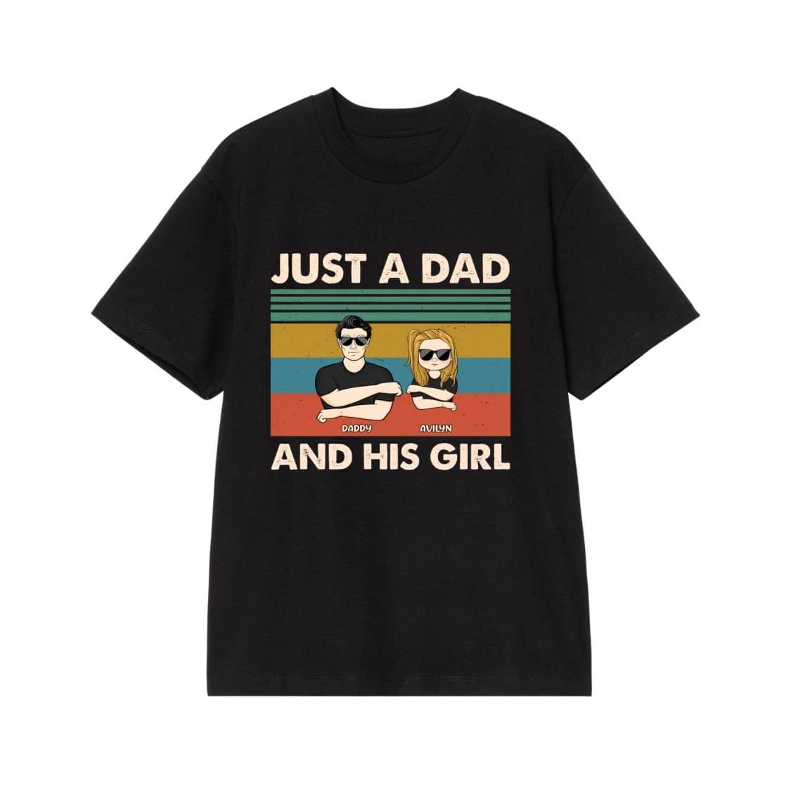 Just A Dad And His Girl Personalized Retro Sunset T-Shirt