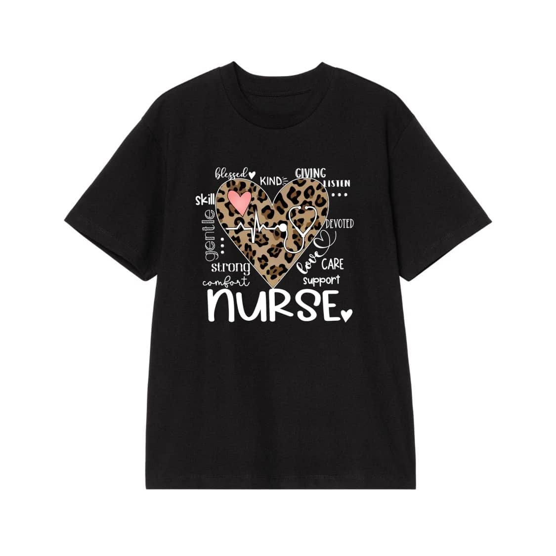 Nurse Leopard Print Heart With Stethoscope And Positive Words