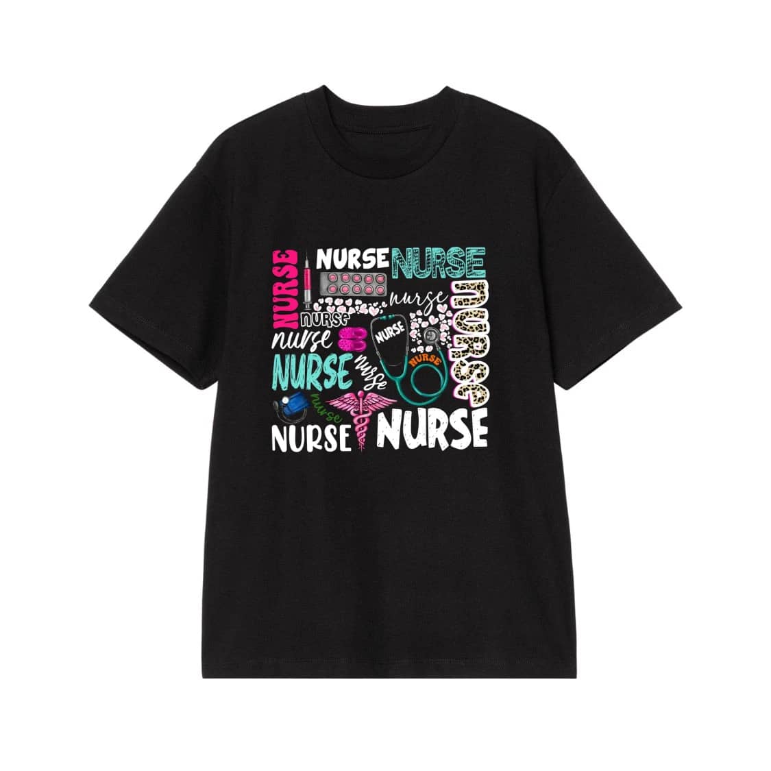 Nurse Themed Typography Collage With Stethoscope And Leopard Print