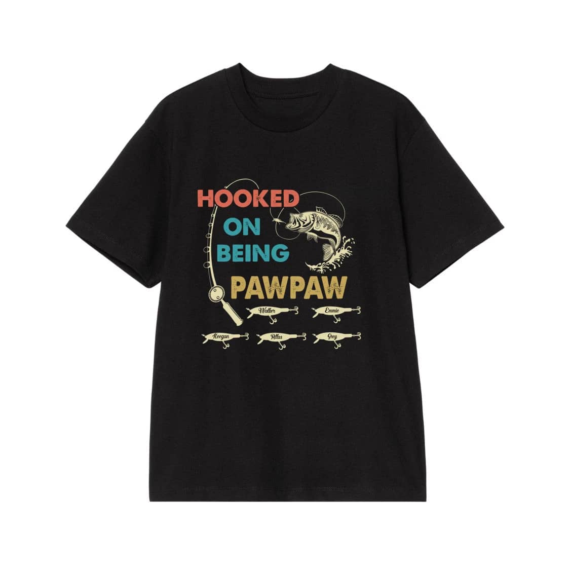 Hooked On Being Pawpaw Personalized Fishing T-Shirt For Grandpa