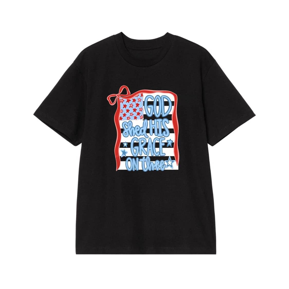 God Shed His Grace On Thee Patriotic American Flag T-Shirt