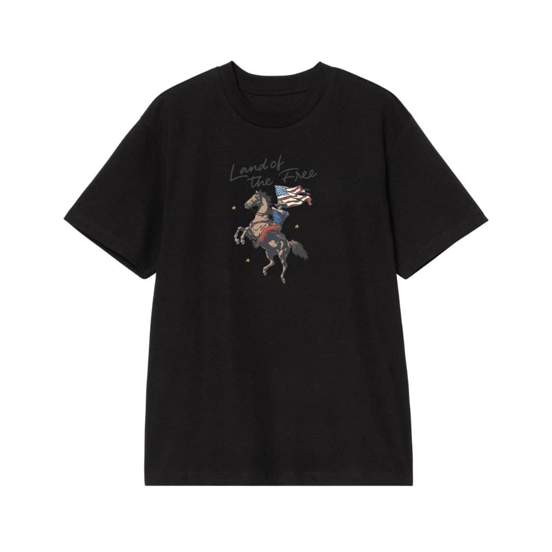 Land Of The Free Patriotic Cowboy On Rearing Horse With American Flag