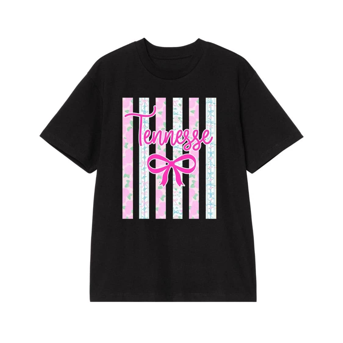 Tennessee Preppy Pink Bow And Floral Stripe Design