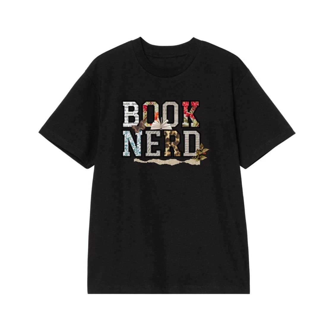 Book Nerd Collage Style Floral And Leopard Print Reading T-Shirt