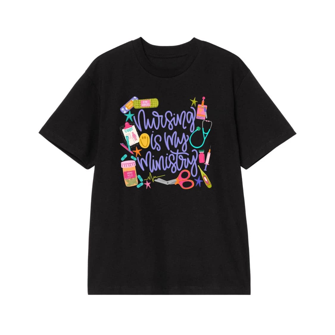Nursing Is My Ministry Colorful Medical Doodles T-Shirt