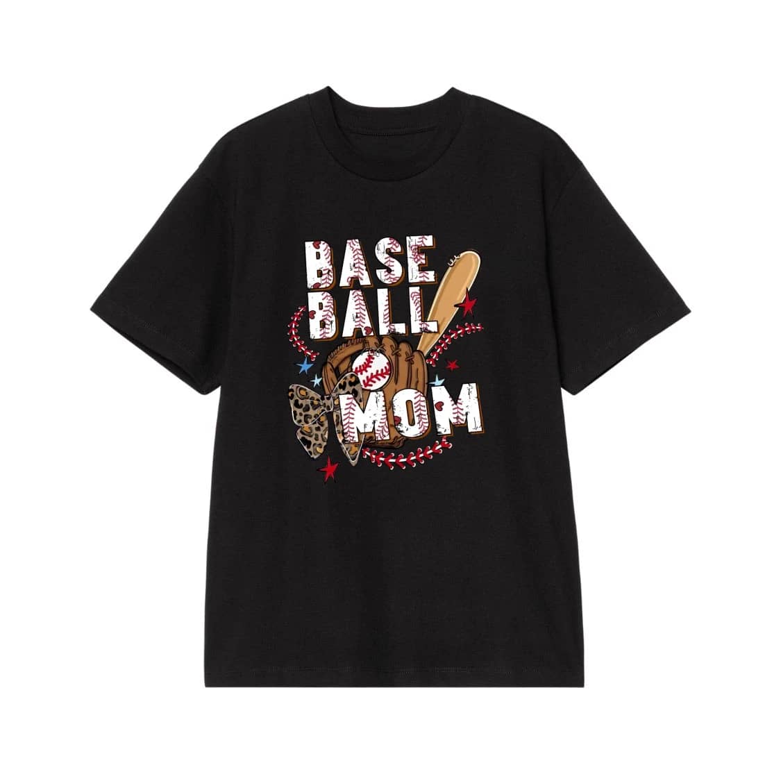 Baseball Mom With Leopard Print Bow And Baseball Stitches