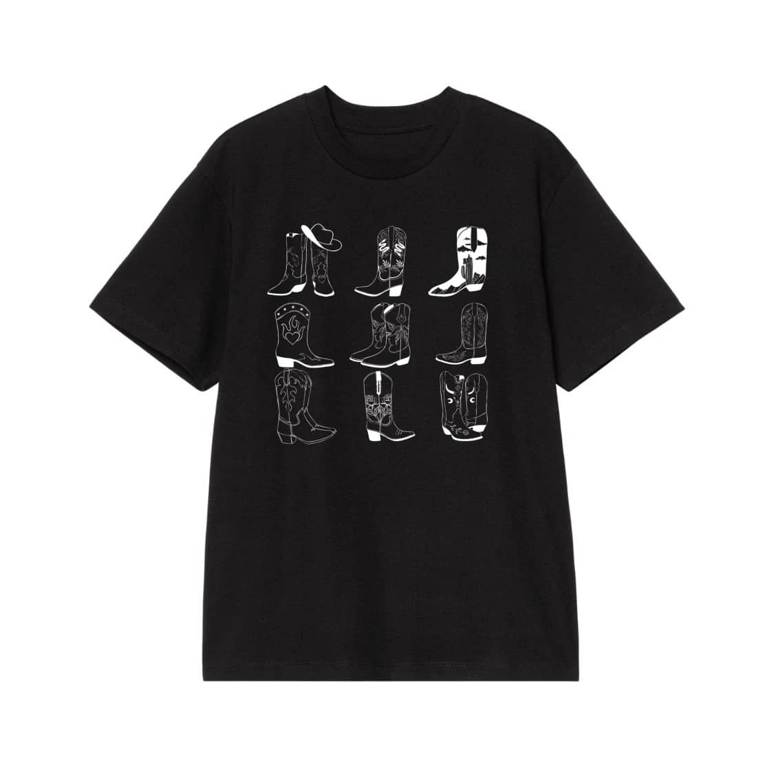 Western Cowboy Boots Grid Line Art T-Shirt