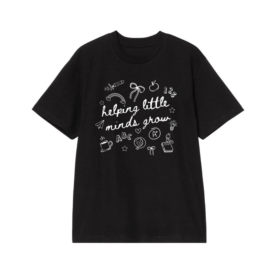 Helping Little Minds Grow Teacher T-Shirt With School Doodles
