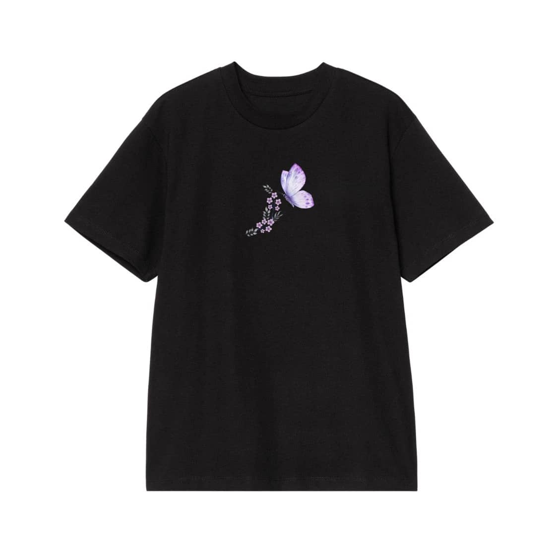 Purple Watercolor Butterfly And Floral Branch