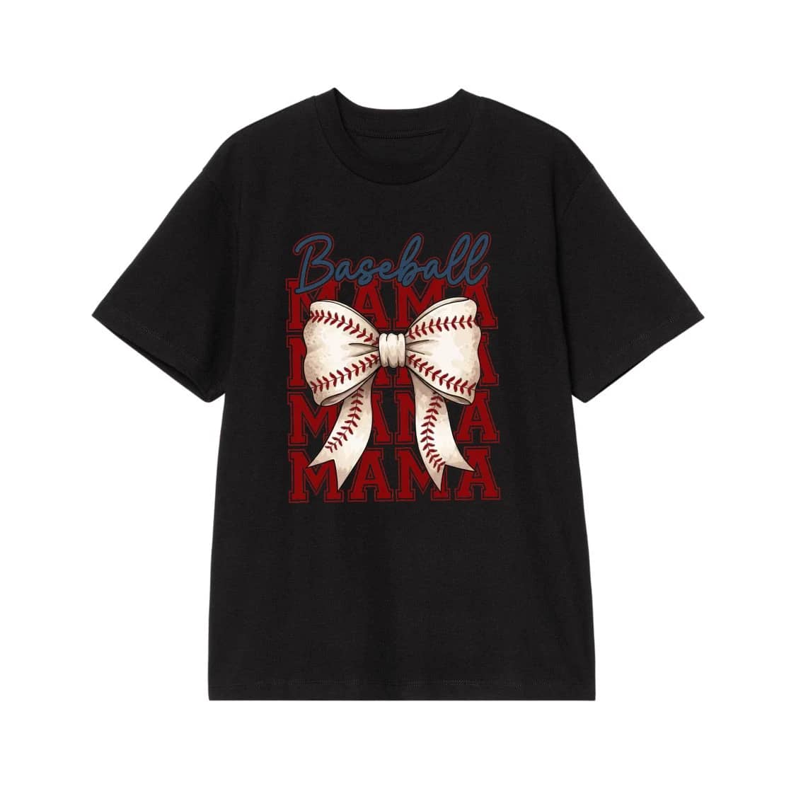Baseball Mama With Baseball Seam Bow Graphic