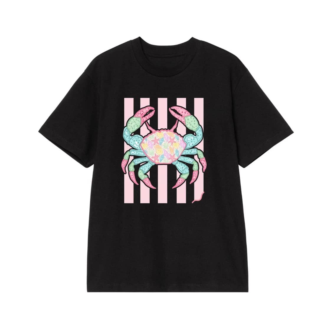 Summer Beach Preppy Crab With Seashell Pattern T-Shirt