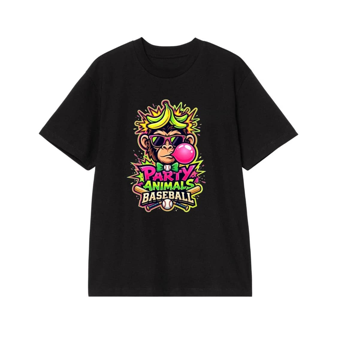 Party Animals Baseball Cool Monkey With Banana Crown T-Shirt