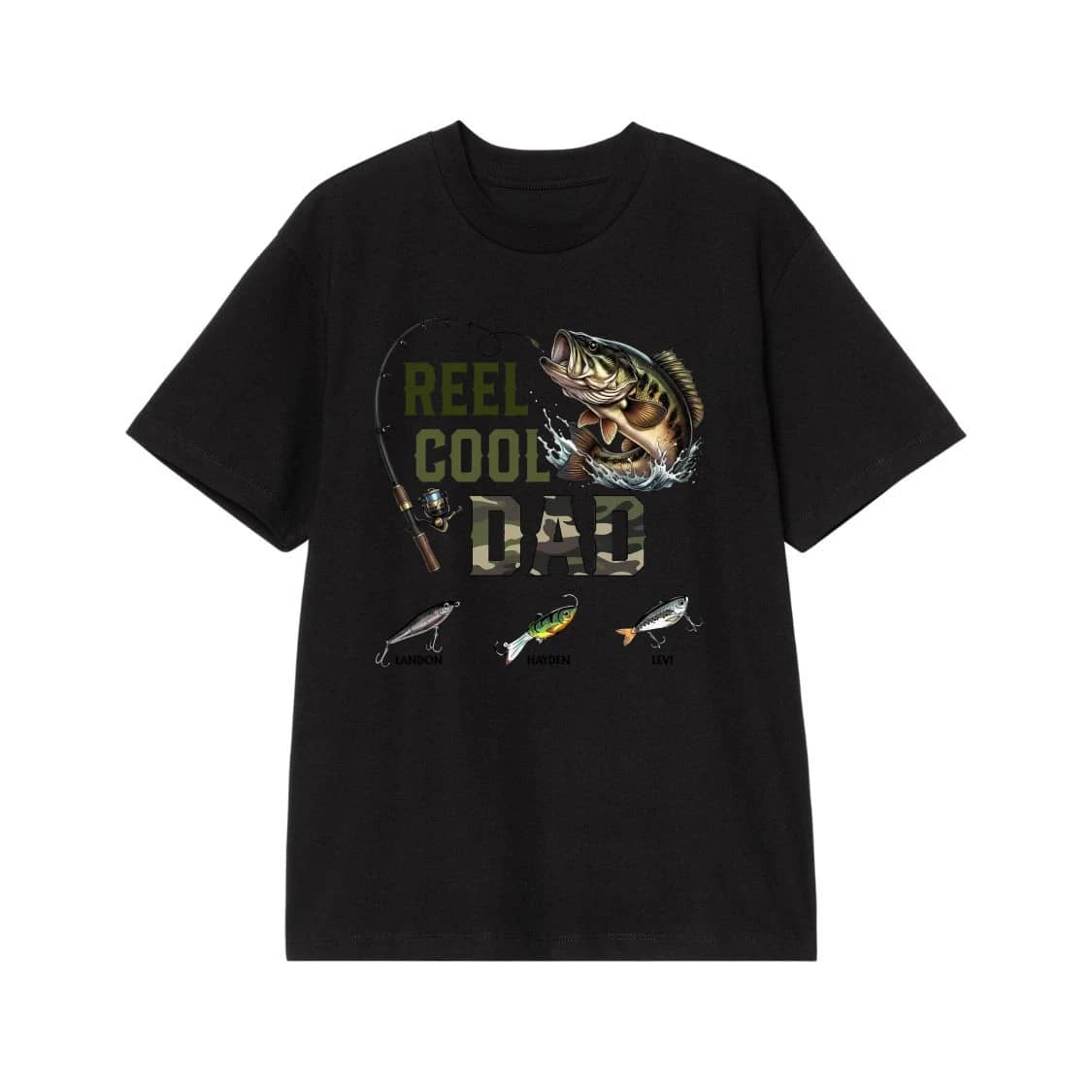 Reel Cool Dad Personalized Fishing T-Shirt With Kids' Names