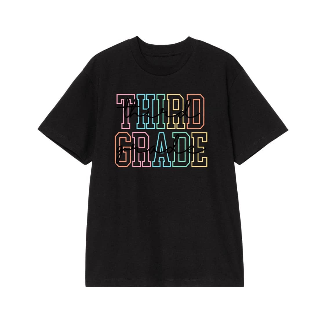 First Grade Colorful Cursive And Block Font School Shirt