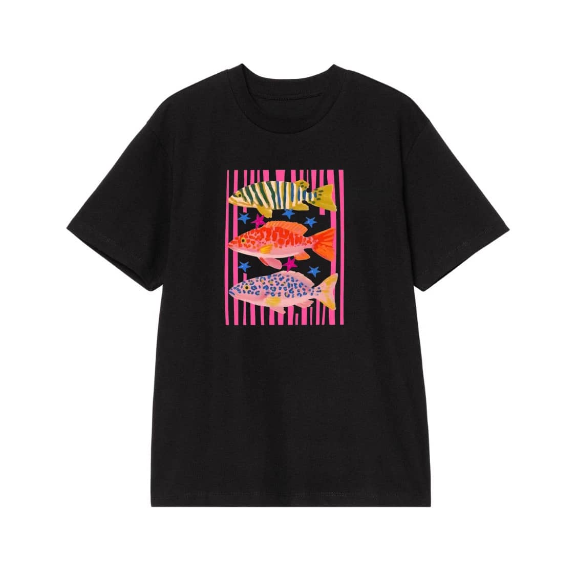 Colorful Whimsical Patterned Fish With Stars Graphic T-Shirt