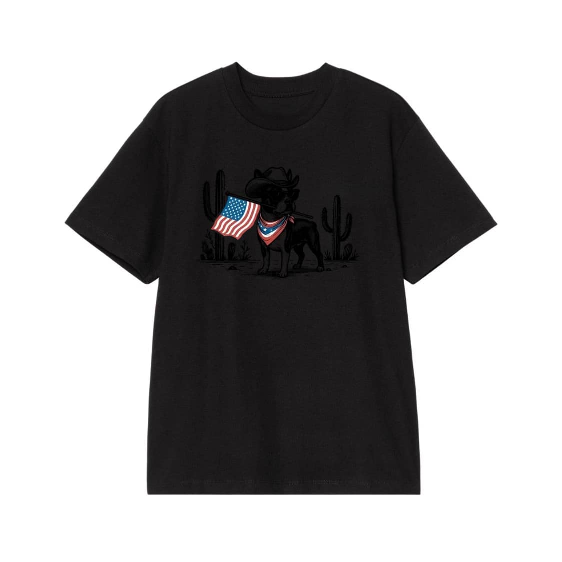 Patriotic Boston Terrier Cowboy Dog With American Flag