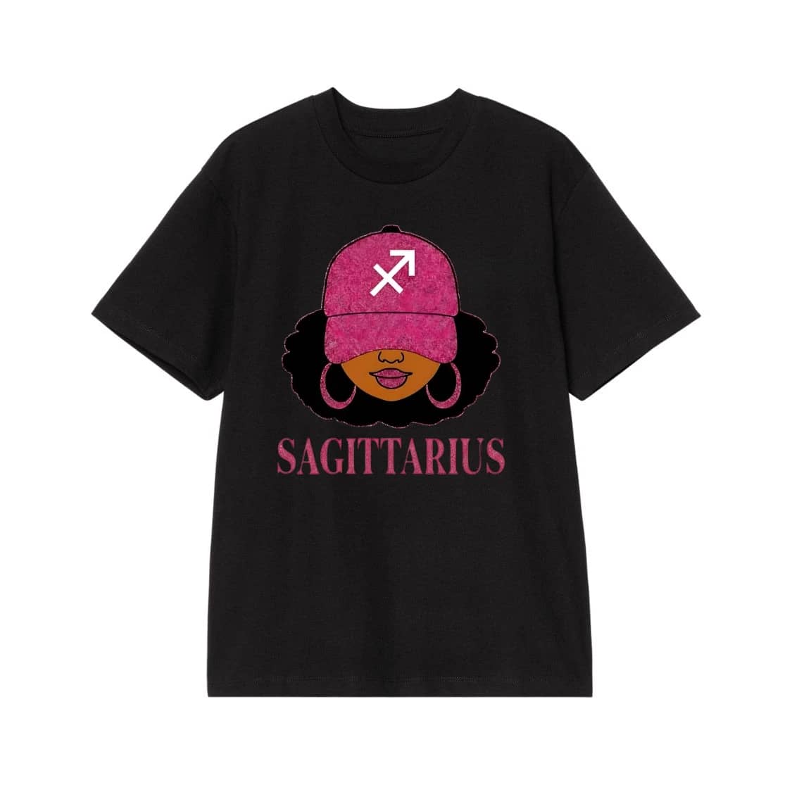 Zodiac Sign Black Woman Afro Girl Glitter Graphic T-Shirt