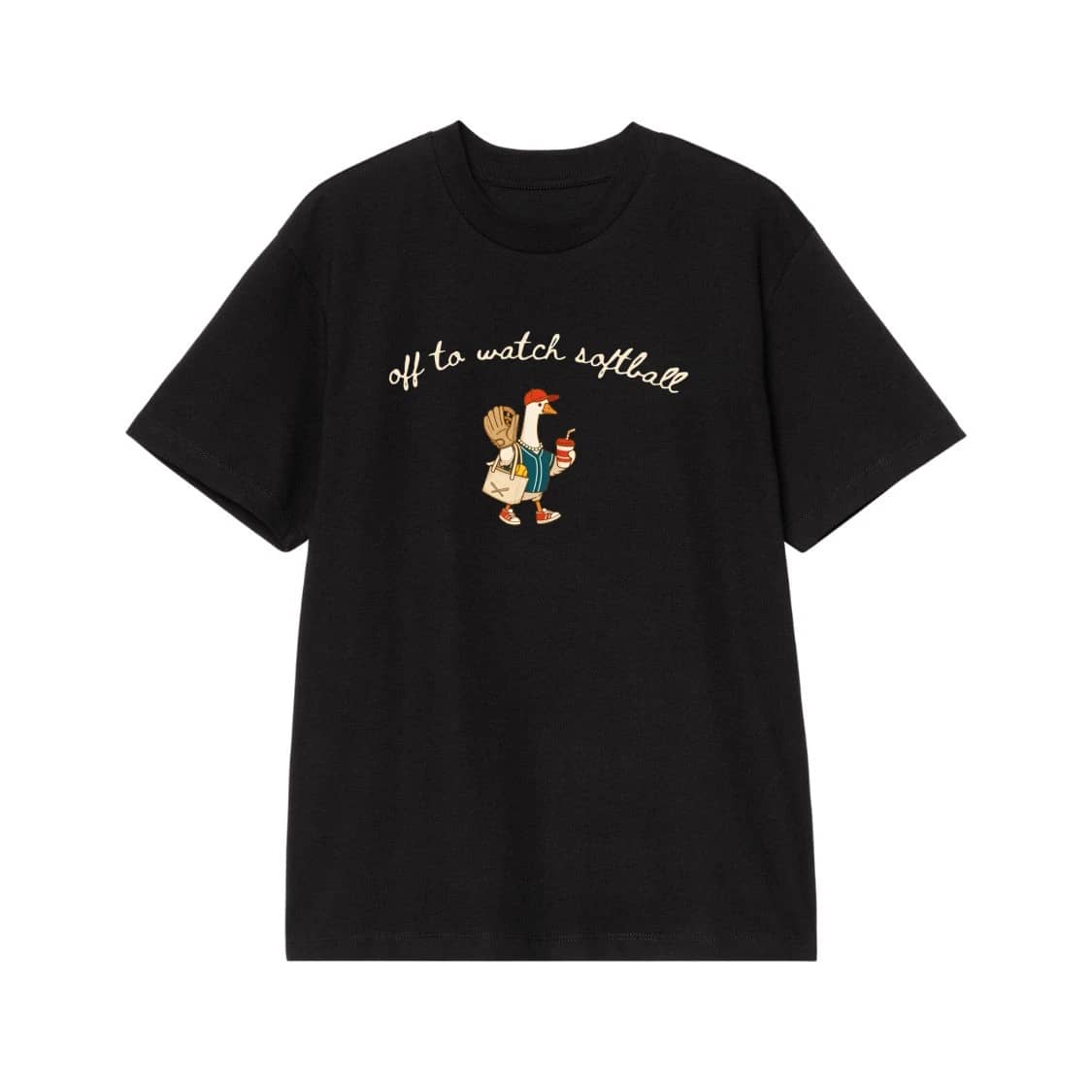 Off To Watch Softball Cute Goose Illustration T-Shirt