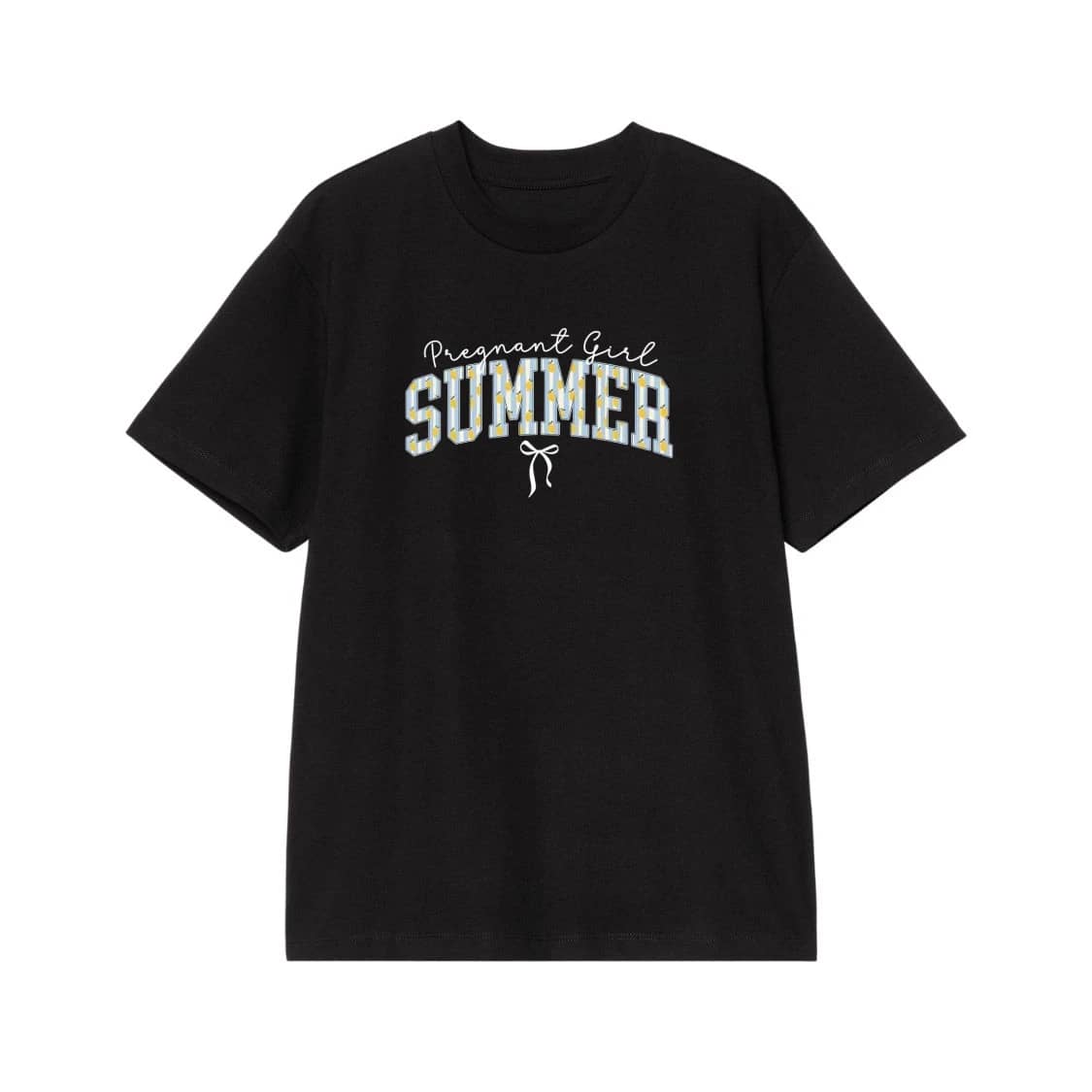 Pregnant Girl Summer T-Shirt With Lemon Pattern And Bow