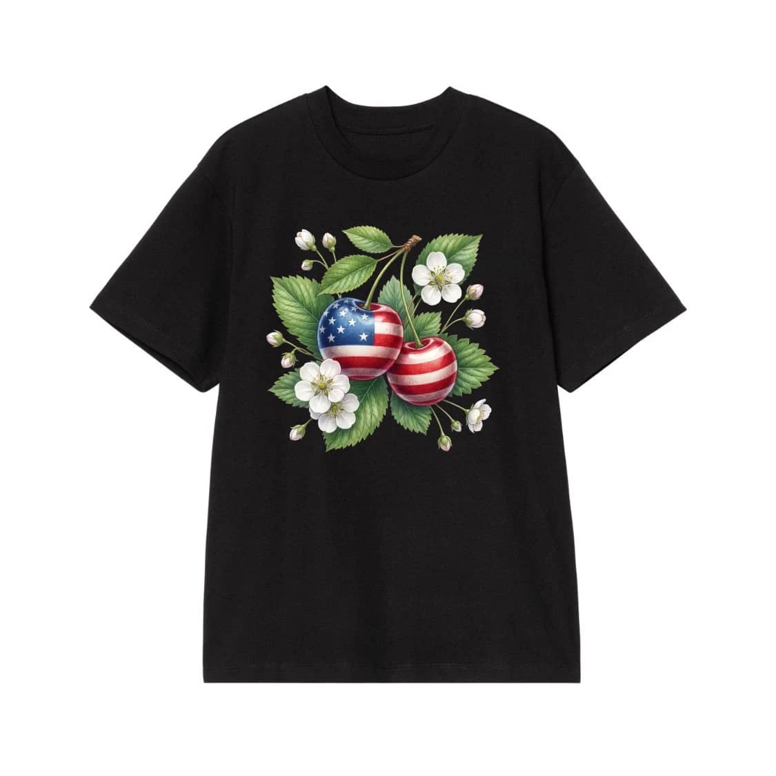 Patriotic American Flag Cherries With White Blossoms Illustration