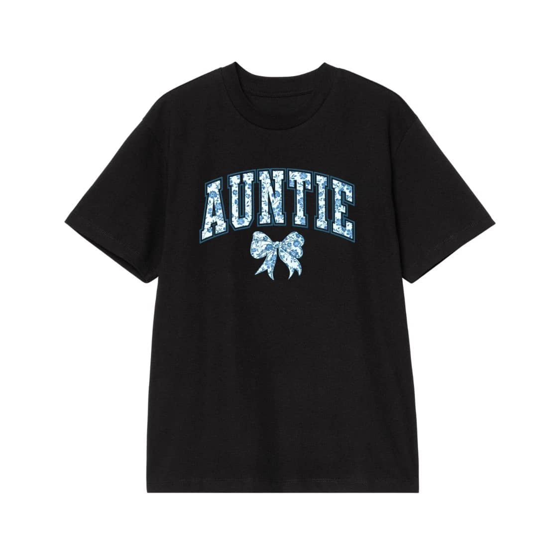 Auntie Varsity Font Sweatshirt With Blue Floral Pattern And Bow