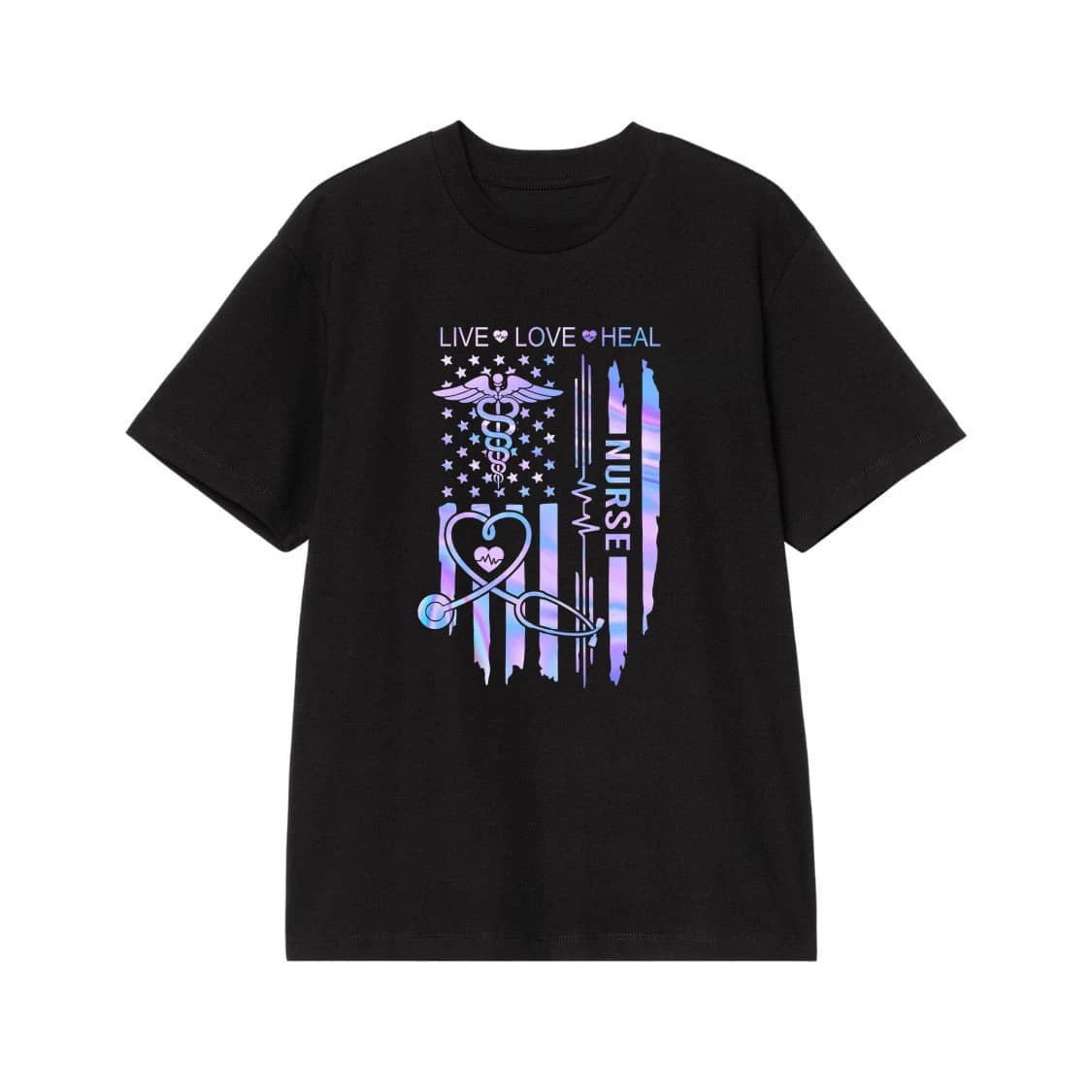 Live Love Heal Nurse Holographic American Flag Design